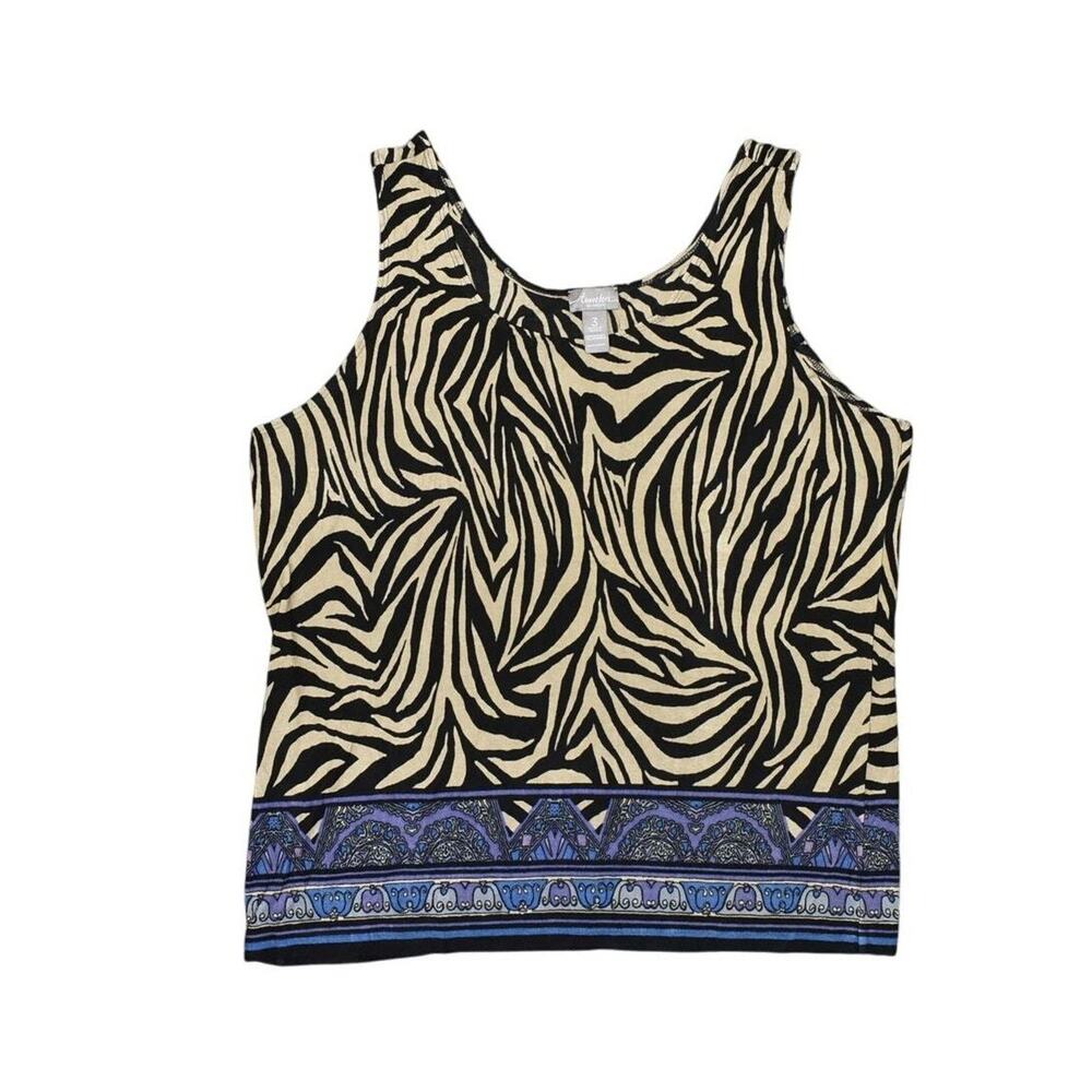 Travelers by Chico's Beige Blouse Size 3 Acetate Crew Neck Sleeveless Geometric